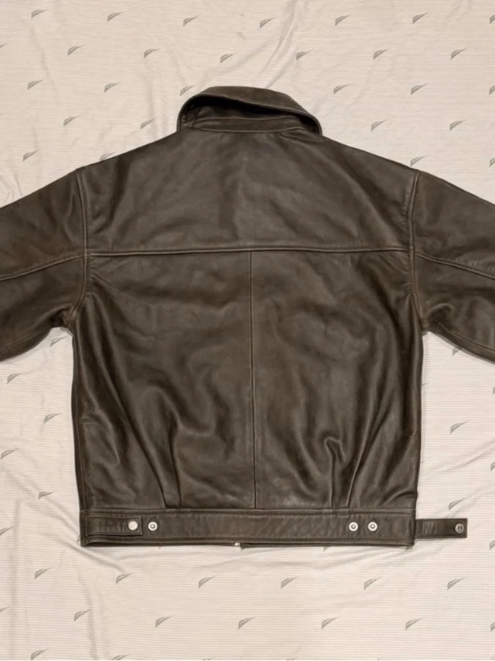 Women’s Oversized Vintage Quince Brown Biker Jacket Full Zip Collar Size S